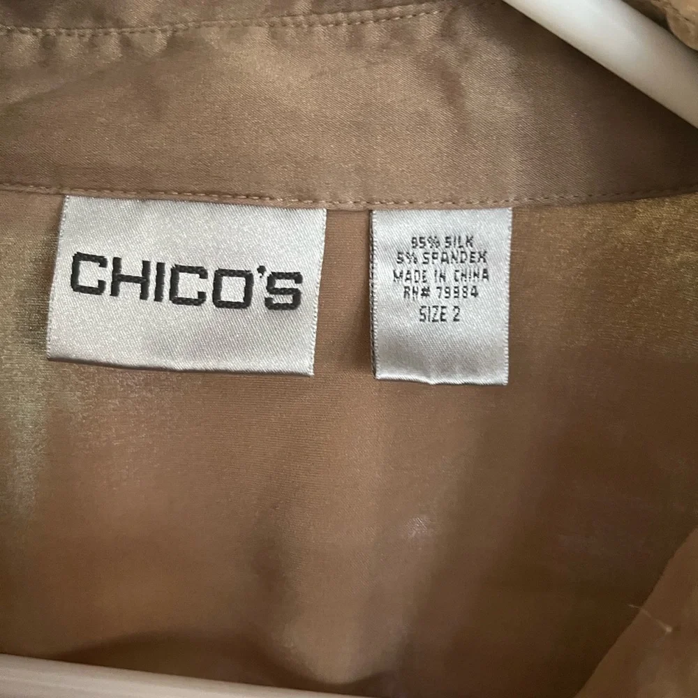 Chico's Taupe Button-Up silk top - Picture 2 of 3